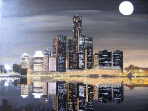 Peinture de A BRUNELLO: ville la nuit