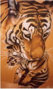 Peinture de Claudine Friant: Tigre - Pastel sec sur papier