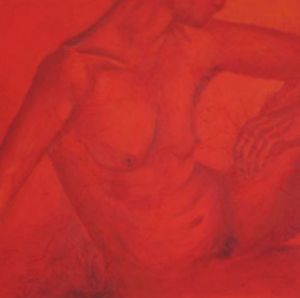 Peinture de nadia girouf: Grand nu rouge assis
