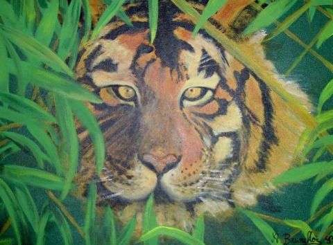 Tigre dans les hautes herbes - Peinture - A BRUNELLO
