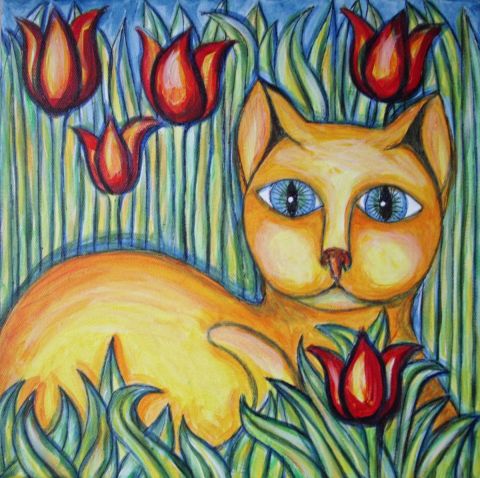 Le chat au printemps - Peinture - Stephane CUNY