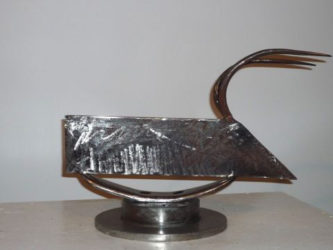 Taureau cornes courbées - Sculpture - Roland GOURDON