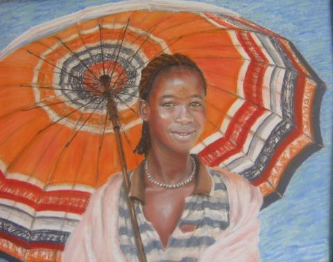 Ethiopienne à l'ombrelle - Peinture - Josette Jeannin-FRANCOIS 