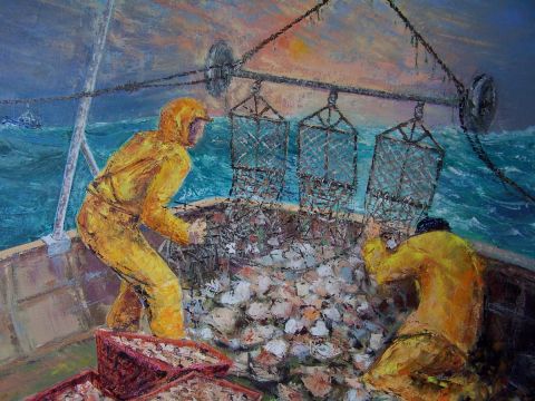 Pêche à la coquille St Jacques - Peinture - Pierre Jourdam