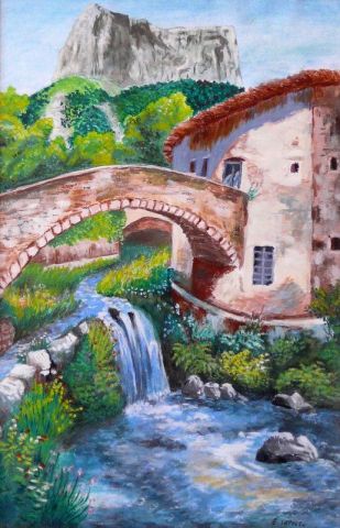 cascade et mont Aiguille - Peinture - Armand Evelyne 