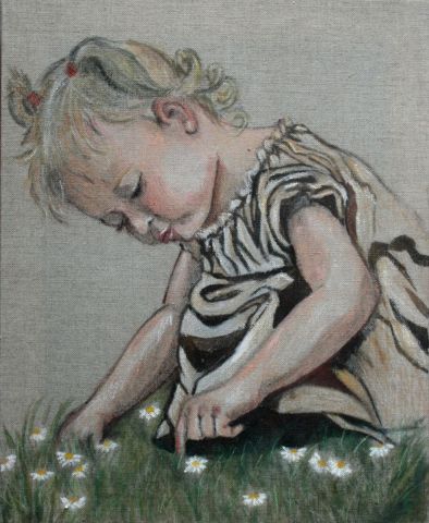 filette aux aux fleurs - Peinture - Marie-Christine Meicher