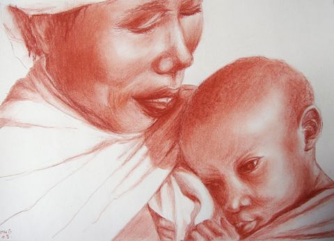 maternité africaine - Dessin - mng