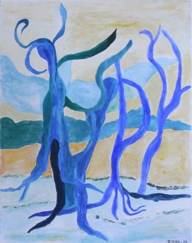 Le blues des arbres - Peinture - Bernadette Mora