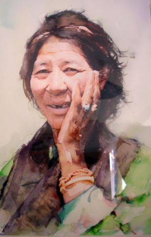 Une pèlerine Tibétaine - Peinture - yoozo
