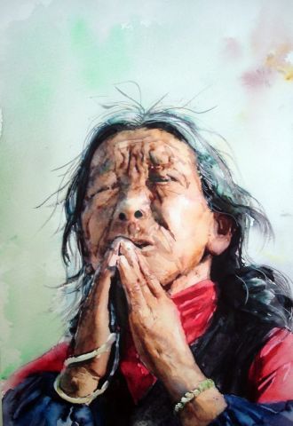Pèlerine Tibétaine - Peinture - yoozo