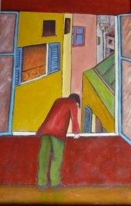 Peinture de Dek: un homme à la fenêtre