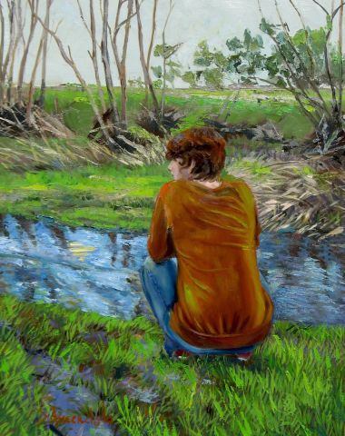 l'observation des oiseaux au bord du ruisseau - Peinture - Dominique Amendola l'observation des oiseaux au bord du ruisseau - Peinture - Dominique Amendola