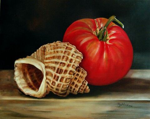 Trigonostoma et tomate - Peinture - Bellefroid Danielle