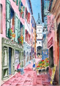 Peinture de ROGER J: Le campanile de Manosque en Provence 