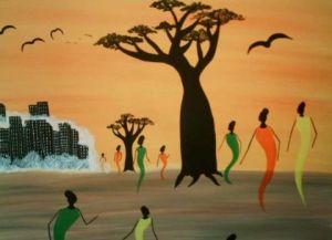 Peinture de Gerard Lazzarotto: ville d afrique