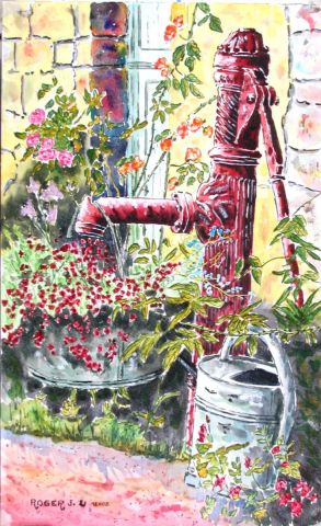 La pompe rouge - Peinture - ROGER J La pompe rouge - Peinture - ROGER J