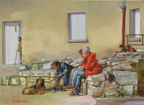 L'artiste Dominique  Amendola  - Trois types avec un chien