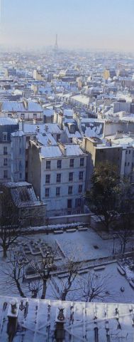Les toits de Montmartre sous la neige - Peinture - Thierry Duval Les toits de Montmartre sous la neige - Peinture - Thierry Duval