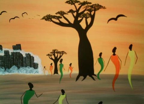 ville d afrique - Peinture - Gerard Lazzarotto