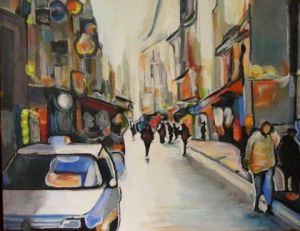 Peinture de jean-michel steinberg: la rue montorgueil
