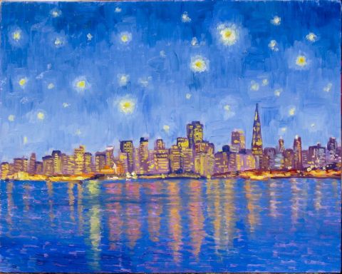 San Francisco la nuit à la Van Gogh - Peinture - Dominique Amendola San Francisco la nuit à la Van Gogh - Peinture - Dominique Amendola