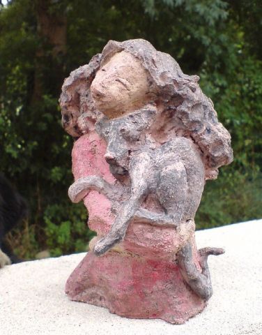 jeune fille au chat - Sculpture - veronique dessegno