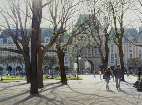 La Place des Vosges - Peinture - Thierry Duval La Place des Vosges - Peinture - Thierry Duval