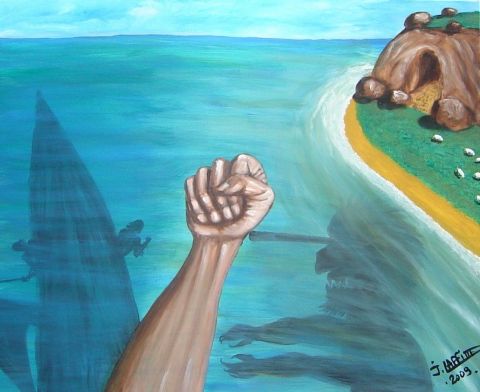 Peinture : Ulysse quitte le Cyclope - LAFFITTE Jacky Peinture : Ulysse quitte le Cyclope - LAFFITTE Jacky