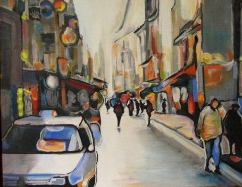 la rue montorgueil - Peinture - jean-michel steinberg