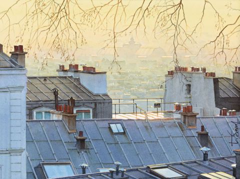 Crépuscule sur les toits de Paris - Peinture - Thierry Duval Crépuscule sur les toits de Paris - Peinture - Thierry Duval