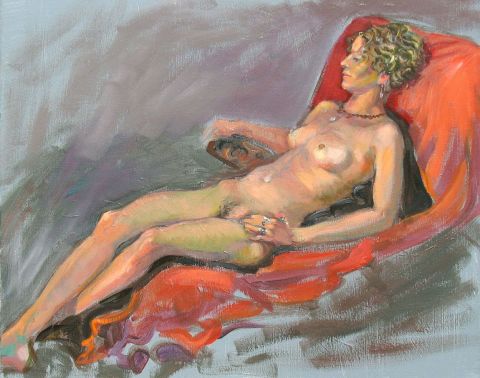 Nue étendue sur une couverture - Peinture - Dominique  Amendola 