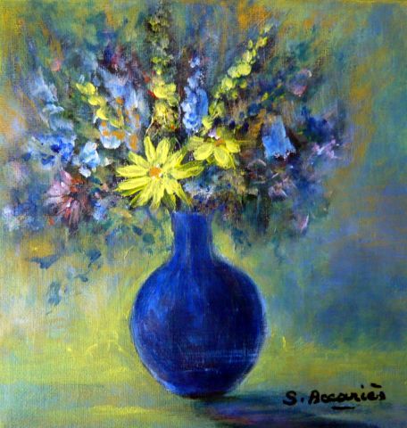 Bouquet bleu et jaune - Peinture - Suzanne ACCARIES