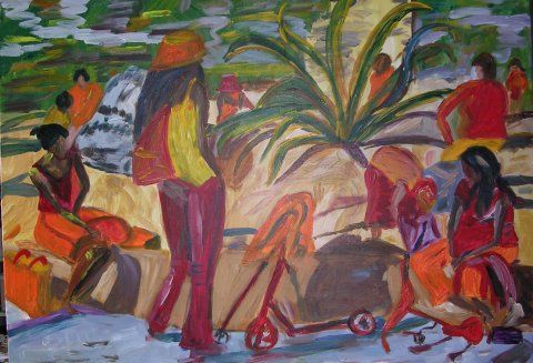 la famille à Paris plage - Peinture - NADINE FERNANDEZ