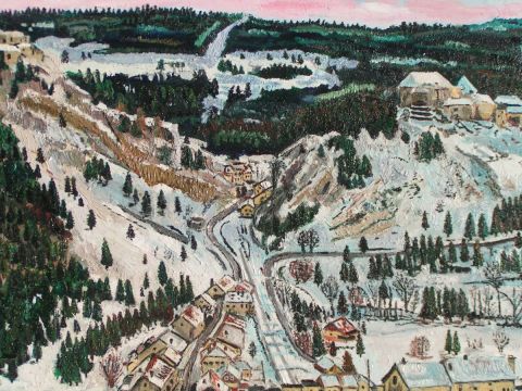 Village Jurassien sous la neige - Peinture - Annie Landry