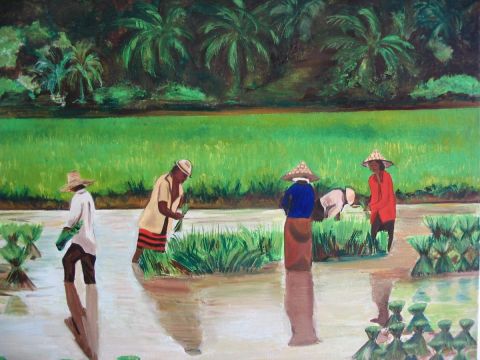 Rizière en Thaïlande - Peinture - LAMY