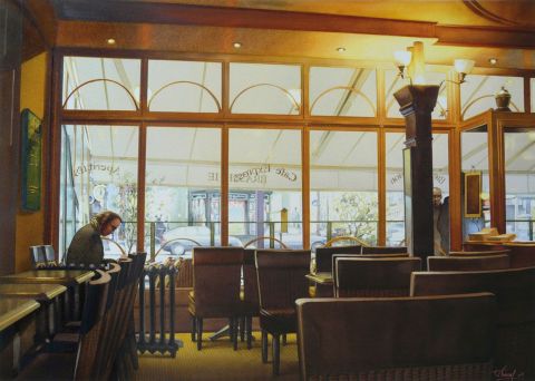 Un café, quatre personnages... - Peinture - Thierry Duval Un café, quatre personnages... - Peinture - Thierry Duval