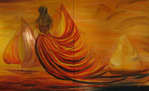 la femme et la mer - Peinture - Brigitte PERRAULT