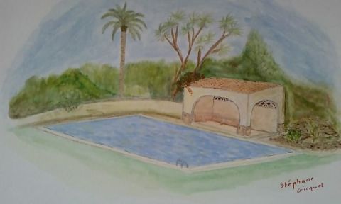 piscine de la villa d'espagne - Peinture - Gicquel stephane
