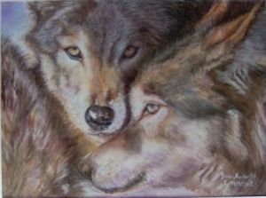 Peinture de domnanteuil: loups calinous