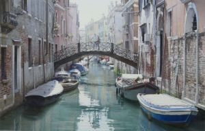 Peinture de Thierry Duval: Un pont pour un rendez-vous à Venise