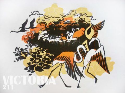 Une série de l'oiseau: les flamants - Dessin - Victoria