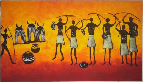 Guerriers africains  - Peinture - Matt
