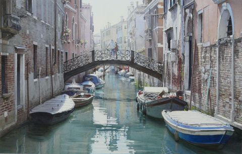 Un pont pour un rendez-vous à Venise - Peinture - Thierry Duval Un pont pour un rendez-vous à Venise - Peinture - Thierry Duval