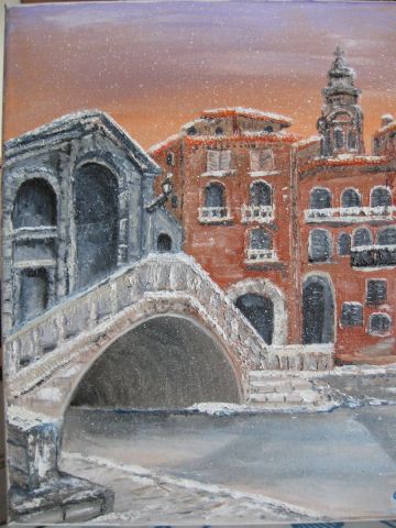 pont de Rialto sous la neige - Peinture - gribouille