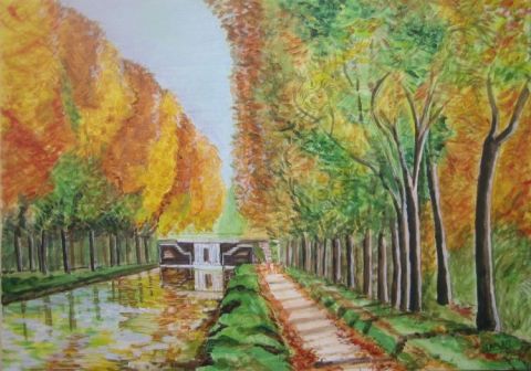 canal du midi en automne - Peinture - olivier laplace