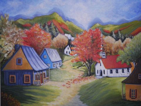 Village D'automne  - Peinture - Carole Dalpe