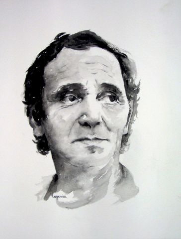 Portrait de Charles Aznavour - Peinture - Robert Lemonnier