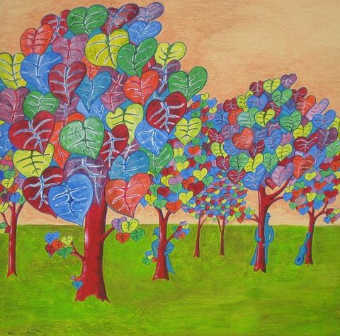 L'artiste patrick mahieu - Cache cache dans le bois des arbres à coeurs
