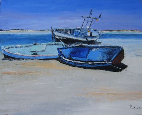 Peinture : Les bateaux bleus - MARIE-THERESE VION Peinture : Les bateaux bleus - MARIE-THERESE VION