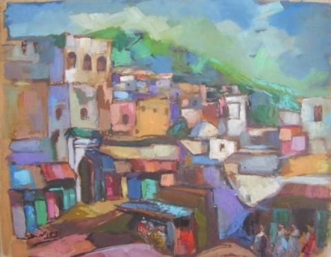 Vue panoramique d'un village marocain - Peinture - drissnyami